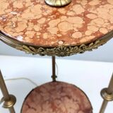 Lampadaire télescopique en laiton avec plateau en marbre travertin rouge, Italie