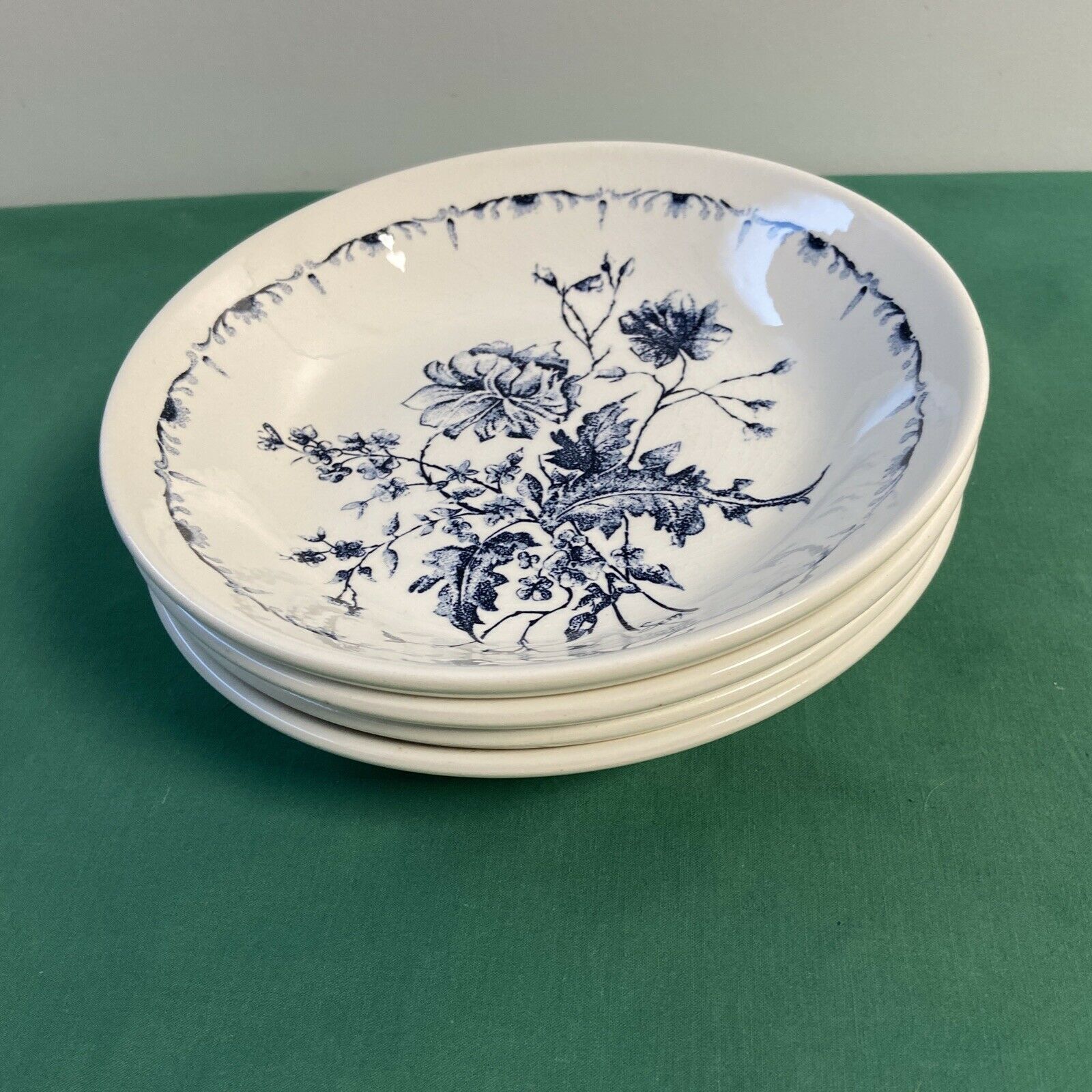 Set of 4 hollow plates Gien France vintage blue floral decorations signed