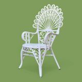 Emmanuelle Peacock white rattan armchair 1970