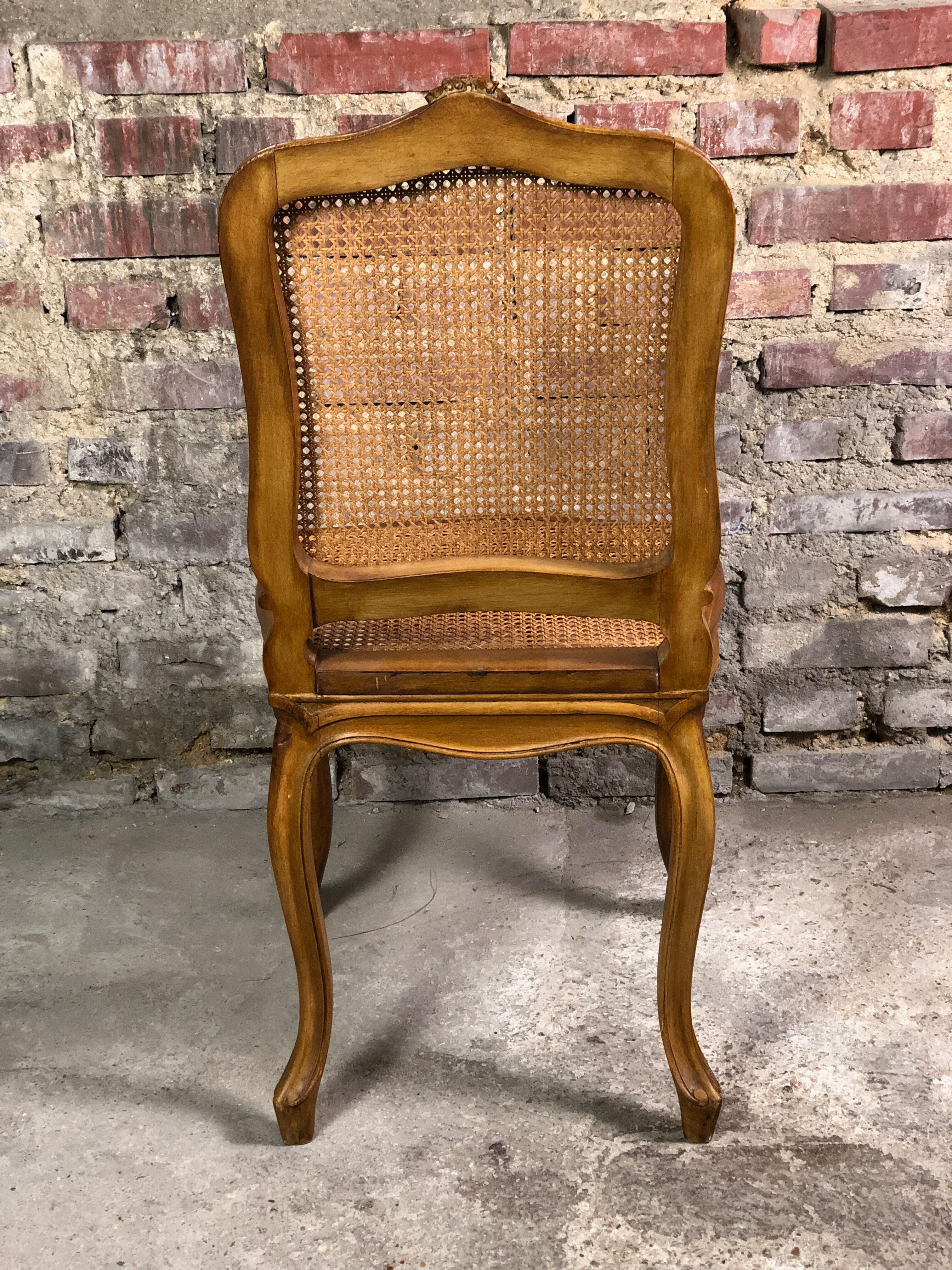 Chairs (lot of 6) Louis XV style in solid walnut caned 1940