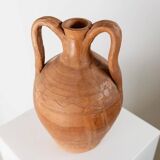 Vintage terracotta amphora vase from the early 19th century, handmade Italian jug with two handles.