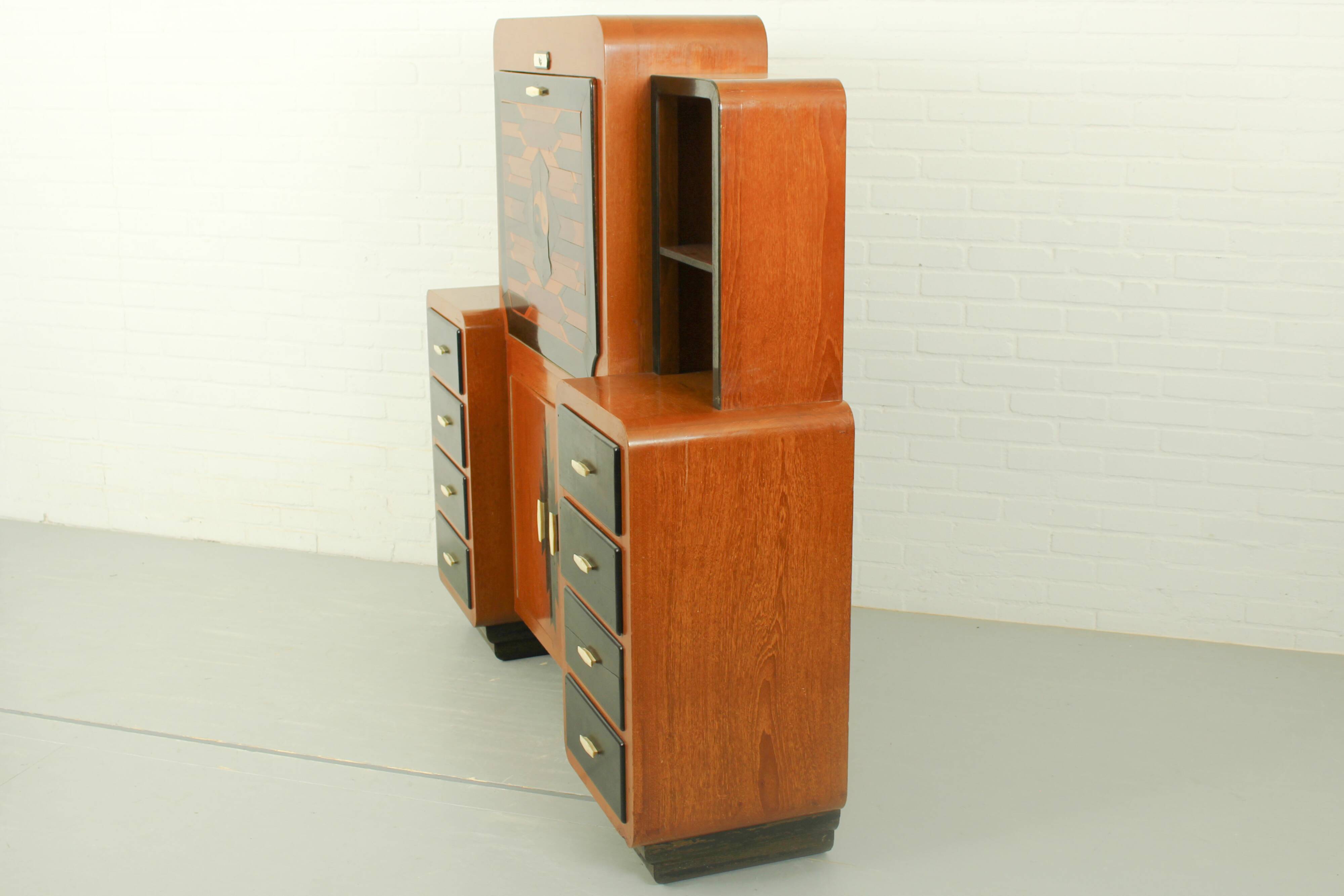 Solid high quality teak art deco secretaire by Gerson’s furniture store, produced in Bangkok, 1930s