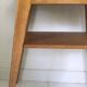 Guéridon pieds compas 1950 en bois clair, desserte, table d'appoint