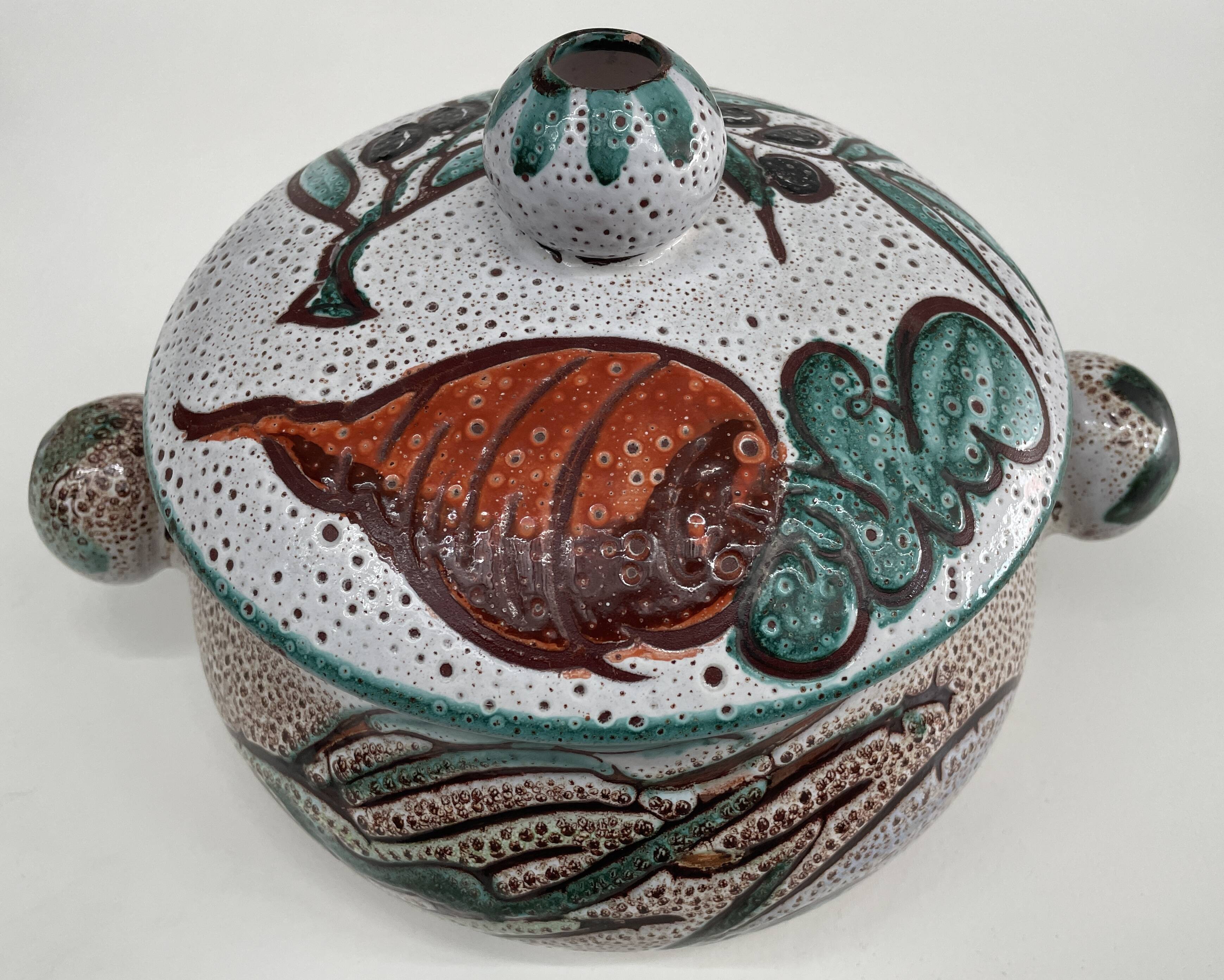 Large glazed and coloured ceramic soup tureen - Vallauris