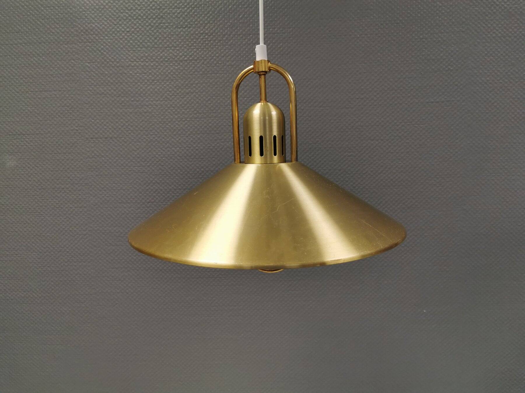 Brass-colored aluminum pendant lamp from Swedish Belid 1980s.
