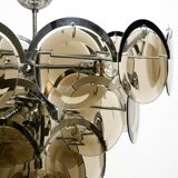 Large original 1960s large chrome metal and glass disc ceiling chandelier