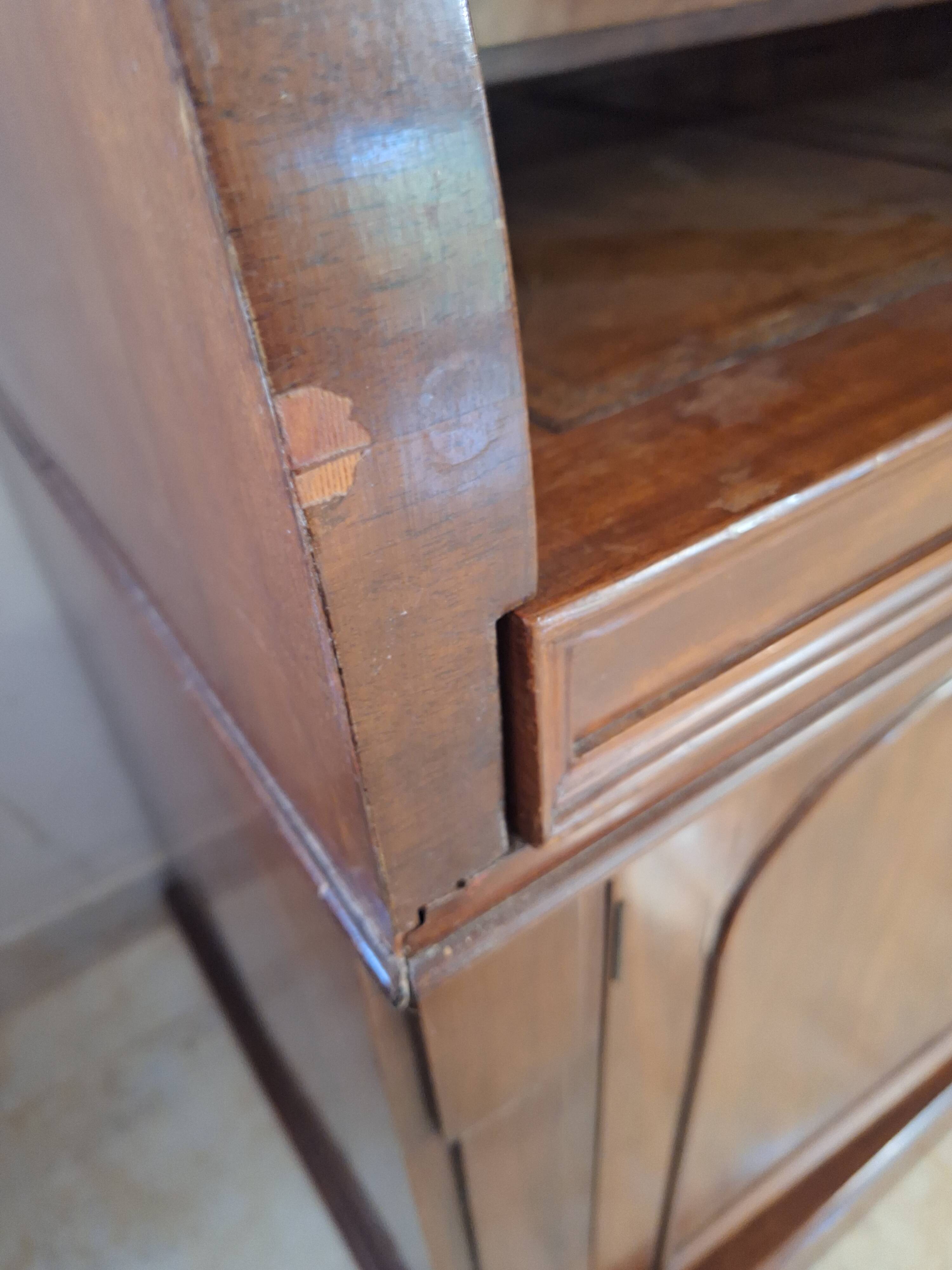 Desk, English writing desk with glass-fronted bookcase