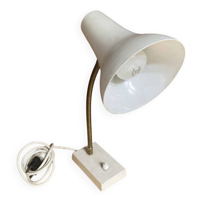 Lampe de bureau articulée en métal écru et pied en fonte, années 50