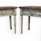 Pair of Louis XVI style bedside tables with patina