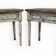 Pair of Louis XVI style bedside tables with patina