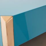 Coffee table by Willy Rizzo model Alveo blue lacquered brass 1970