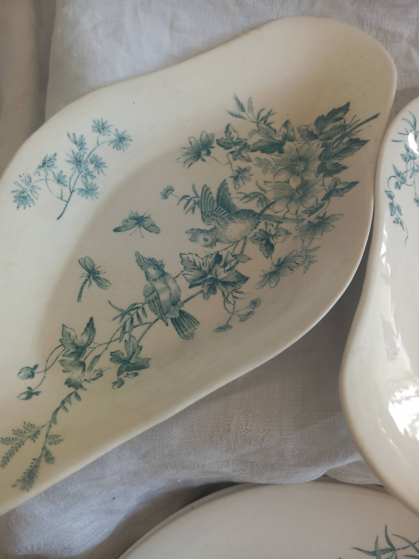 Antique 19th Century French Longwy Mignon Ironstone Dinner Service – Blue Green