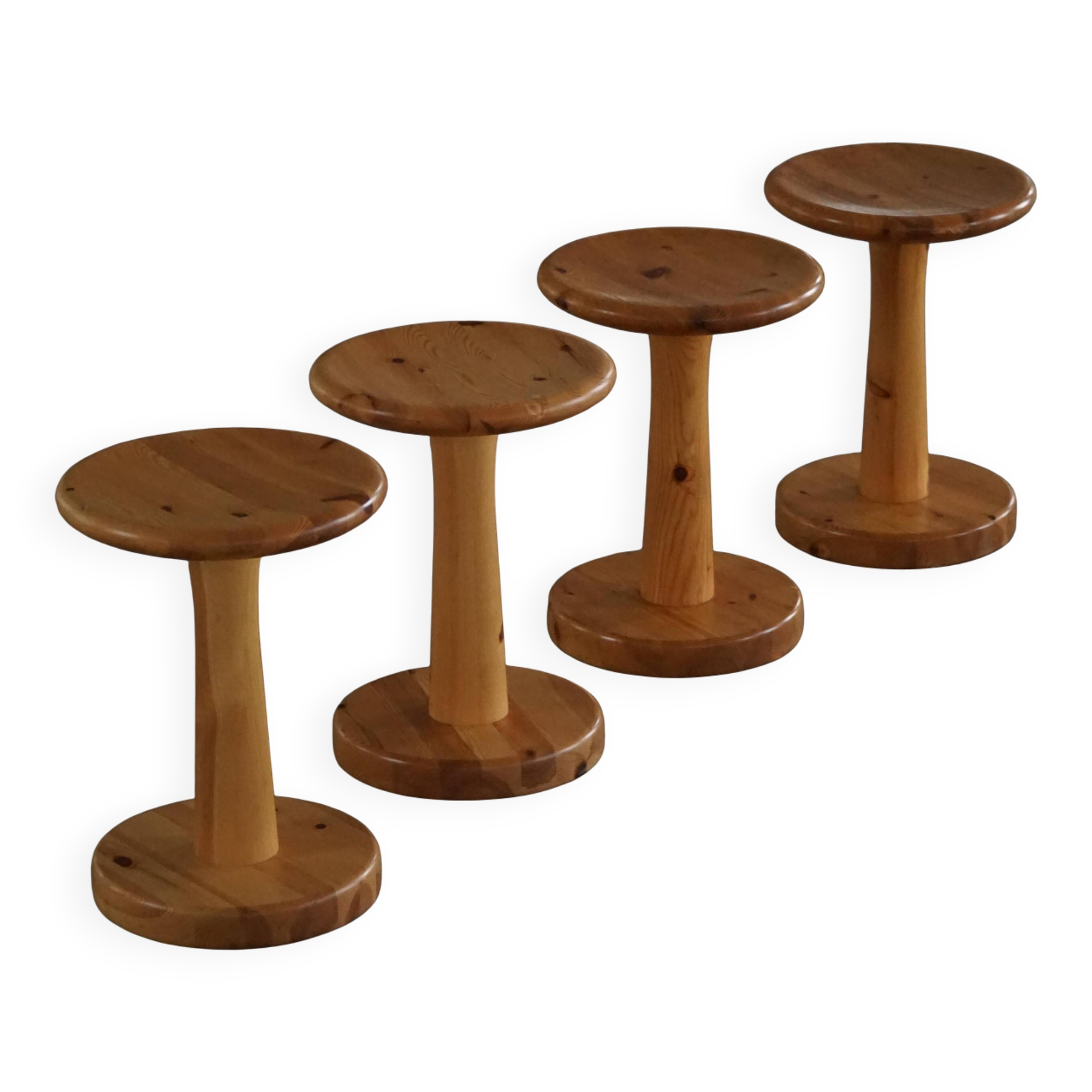 Set of 4 stools / bases in pine by Rainer Daumiller, Danish, mid-20th century, 1970.