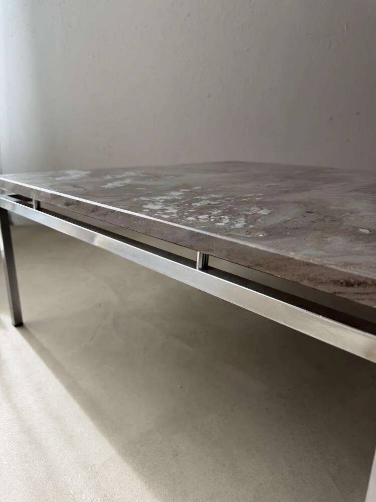 Mid-century coffee table natural stone chrome 1960s Netherlands