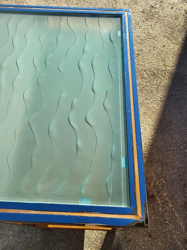 Bureau vintage design verre chrome double face en hêtre