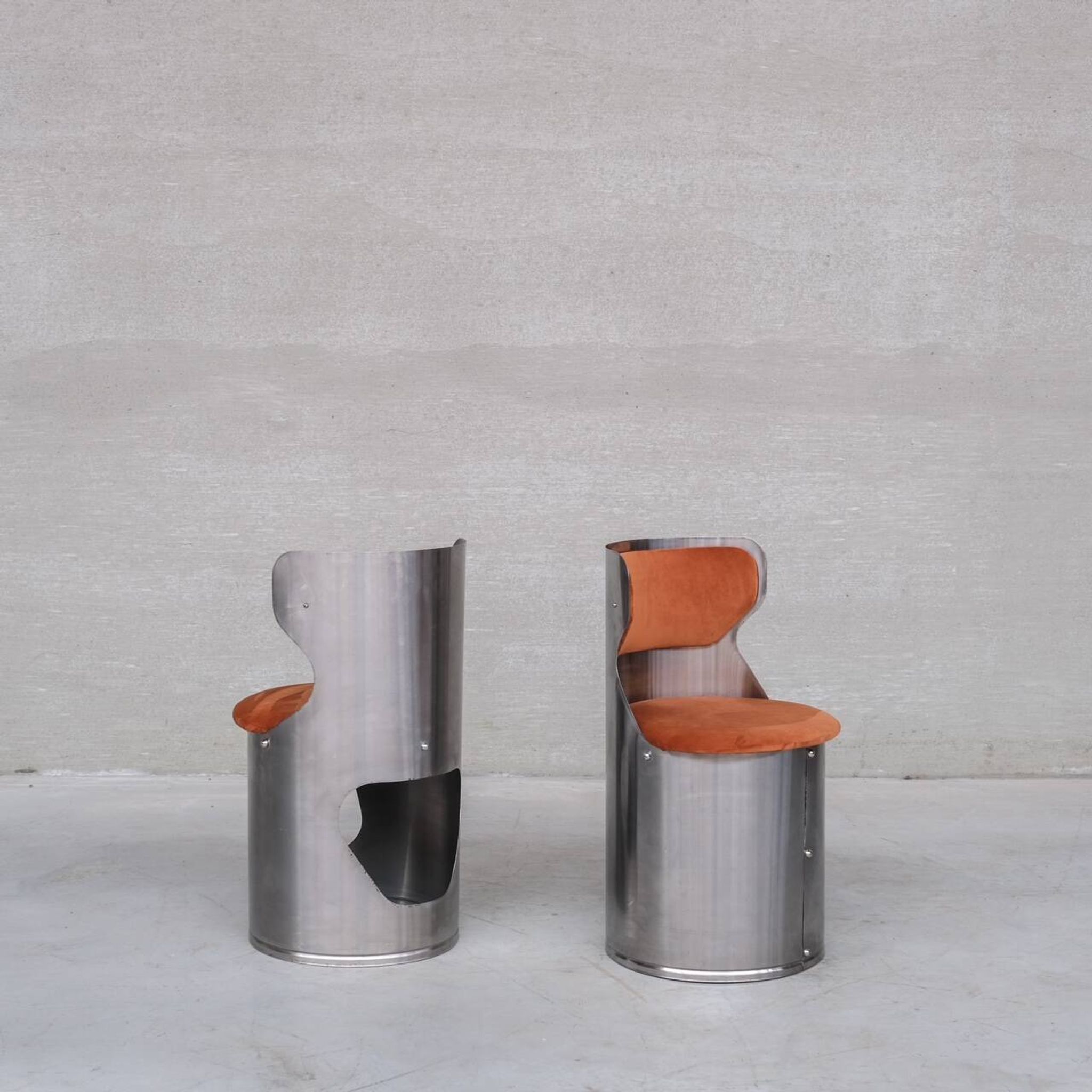 Single Occasional or Vanity Chairs in Brushed Chrome attr. to Willy Rizzo (
