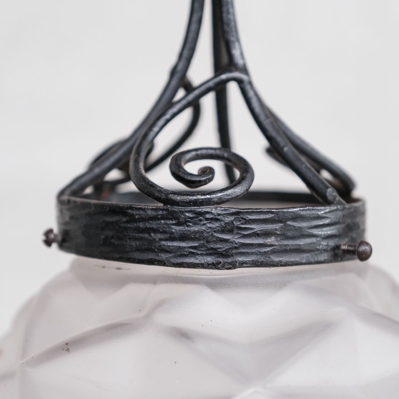 Geometric French Glass and Iron Pendant Light