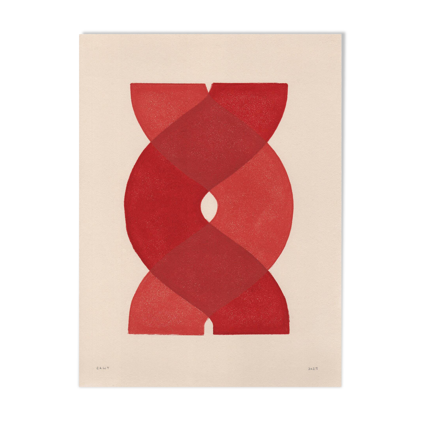 abstract painting on paper - red "waves" painting by Eawy