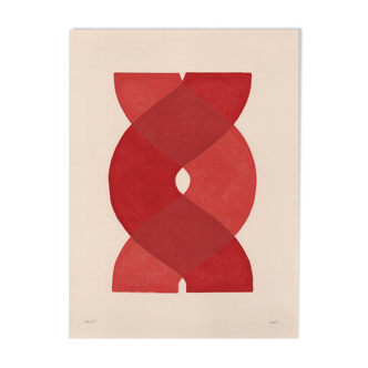 abstract painting on paper - red "waves" painting by Eawy