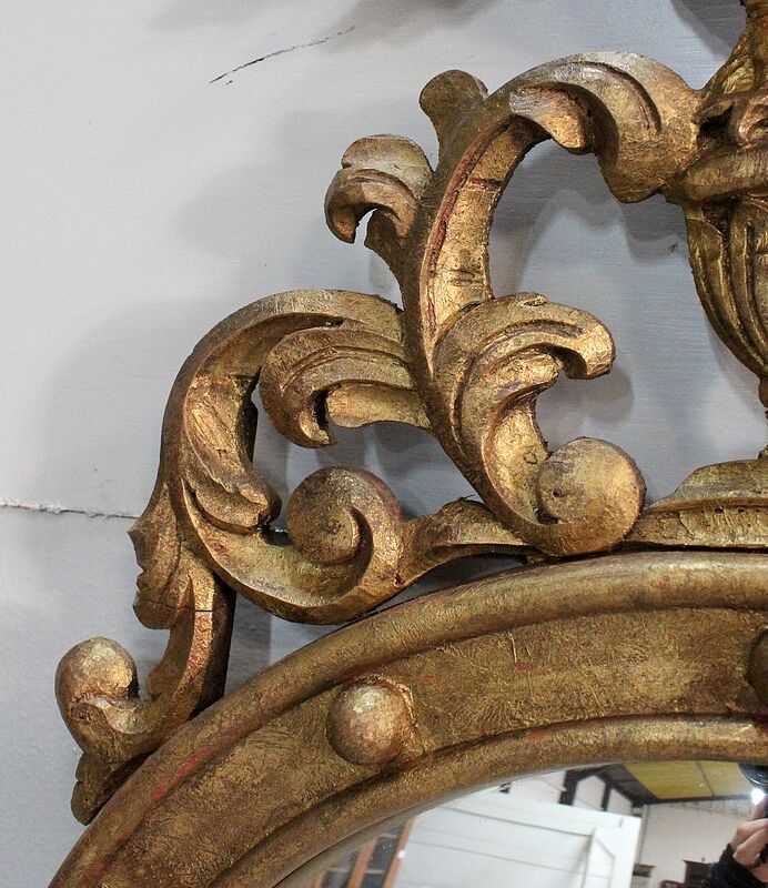 Ancient golden wood witch mirror - late 19th century