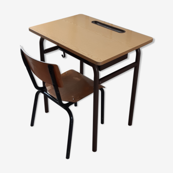 Bureau et chaise d'écolier en acier et formica années 60-70