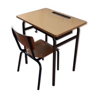 Desk and school chair in steel and formica 60s-70s