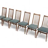 Set of 6 chairs with turquoise upholstery made in the 1960s