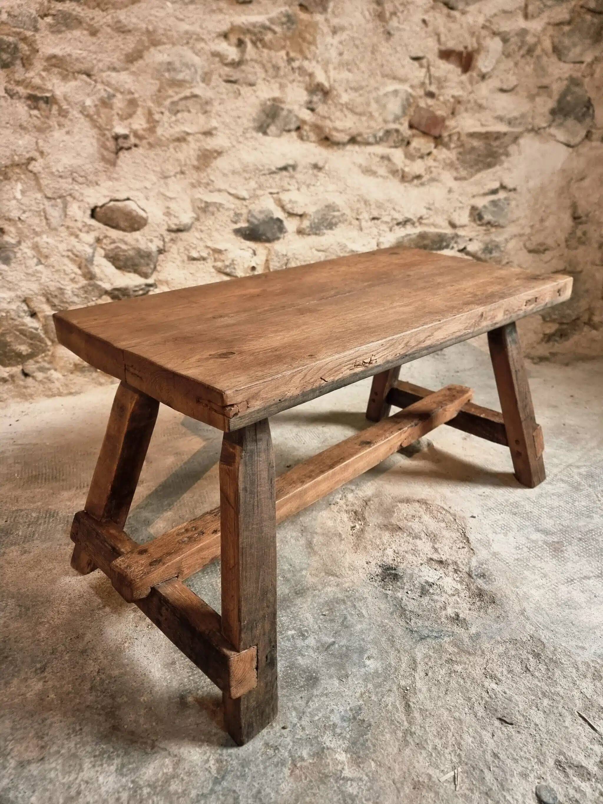 19th Century French Oak Farmhouse Bench - Handcrafted Rustic Work Table