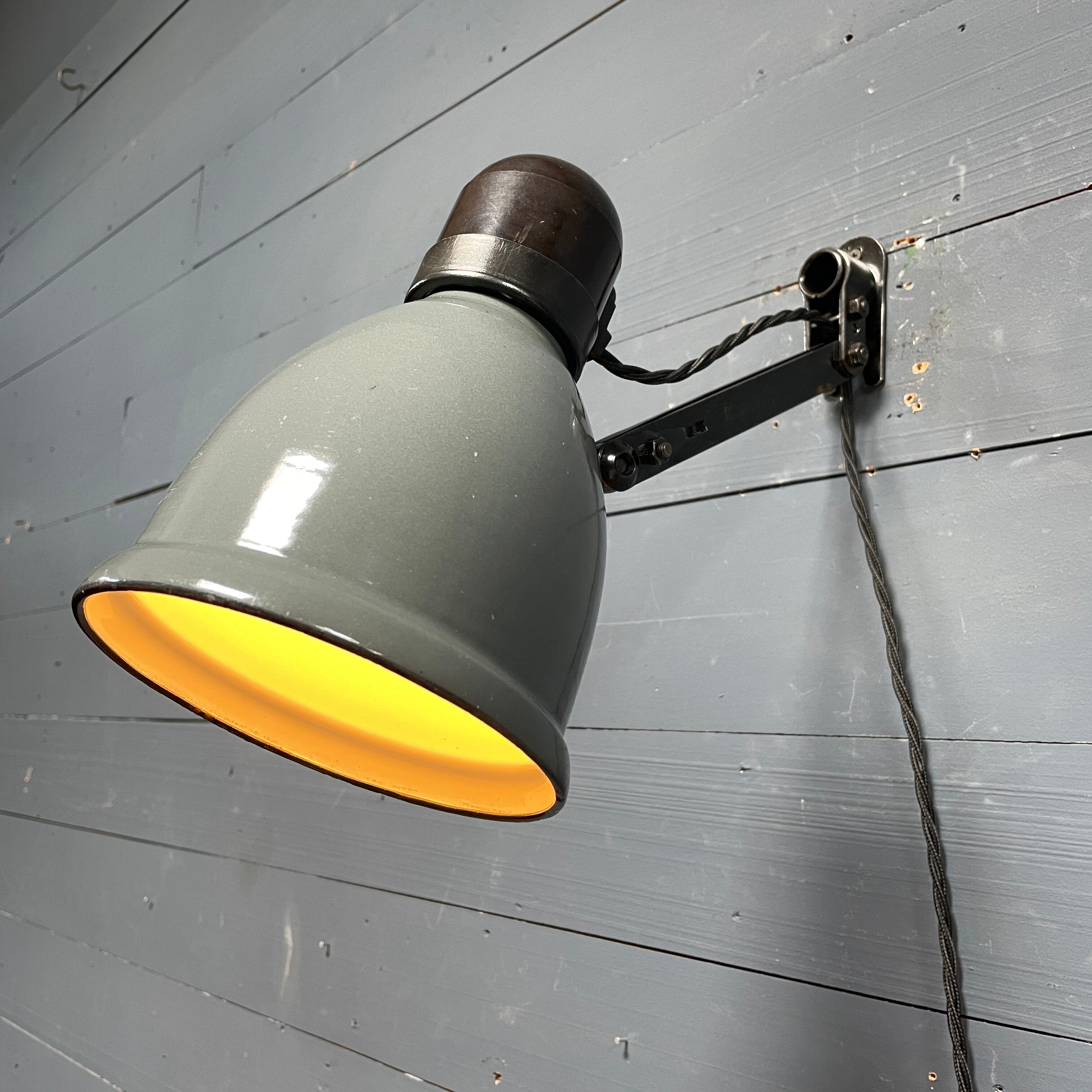 Industrial Fabrilux wall lamp with gray enamel shade