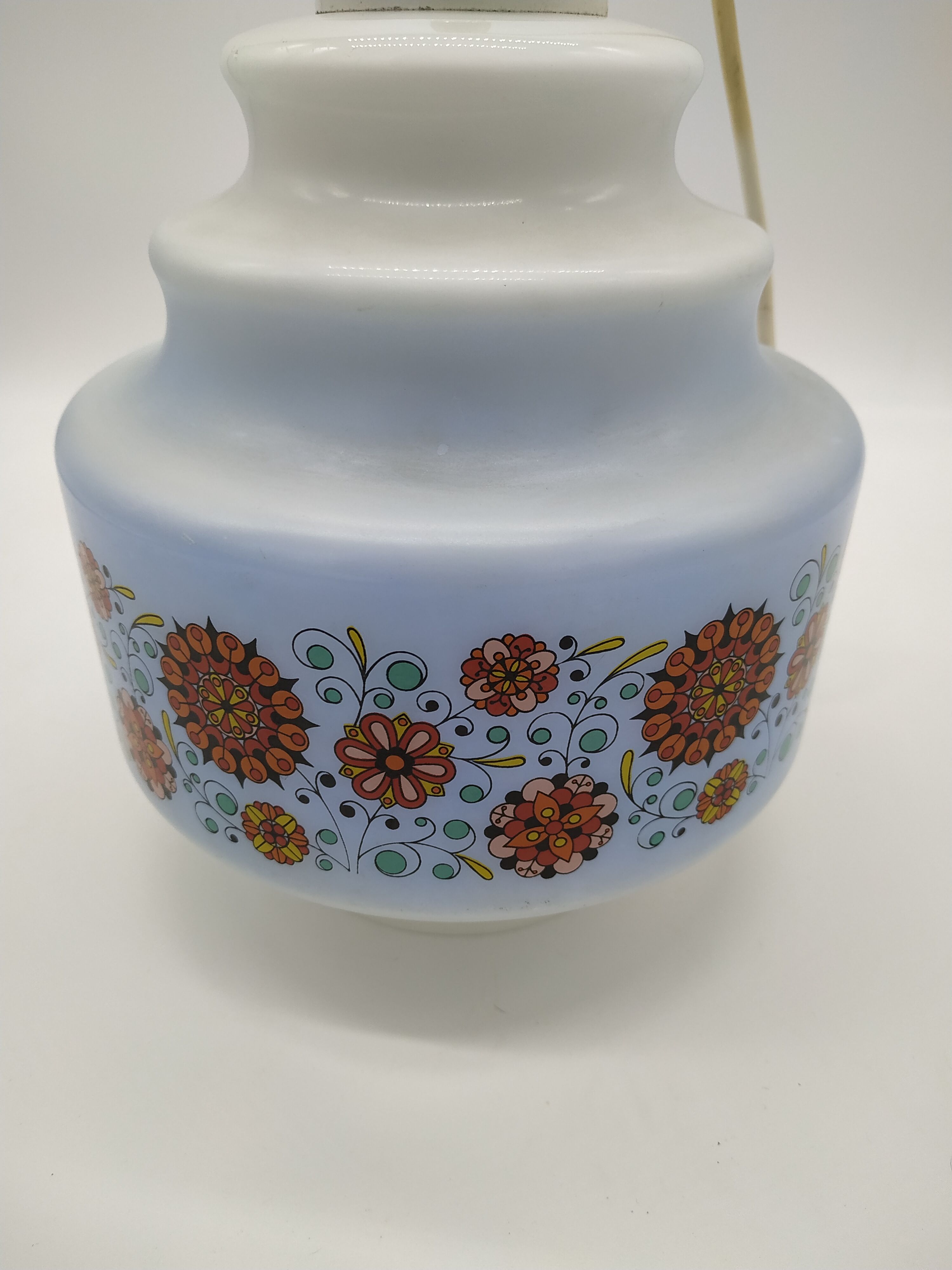 Vintage pendant lamp in seventies screen-printed opaline