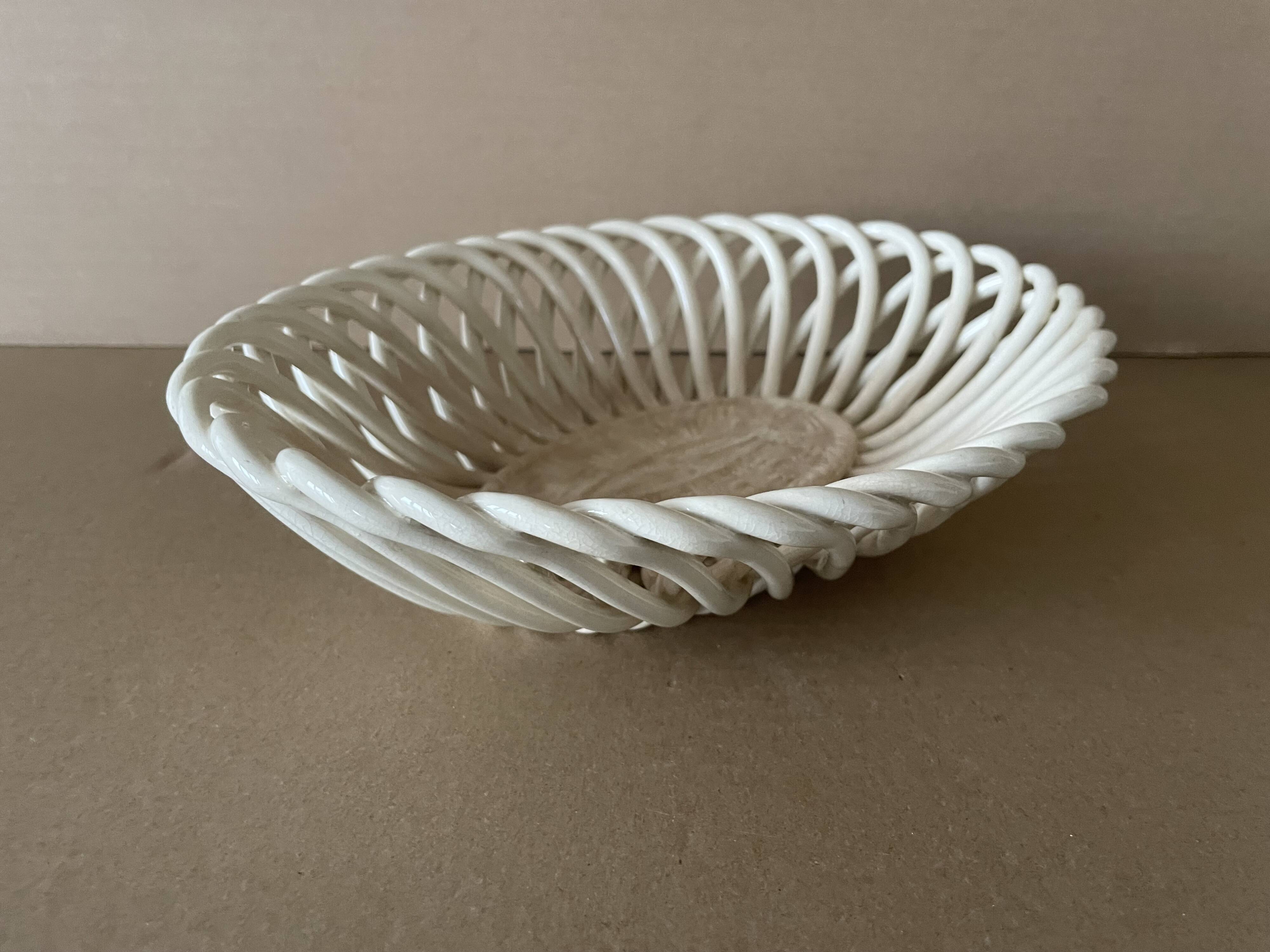 Antique ceramic woven basket
