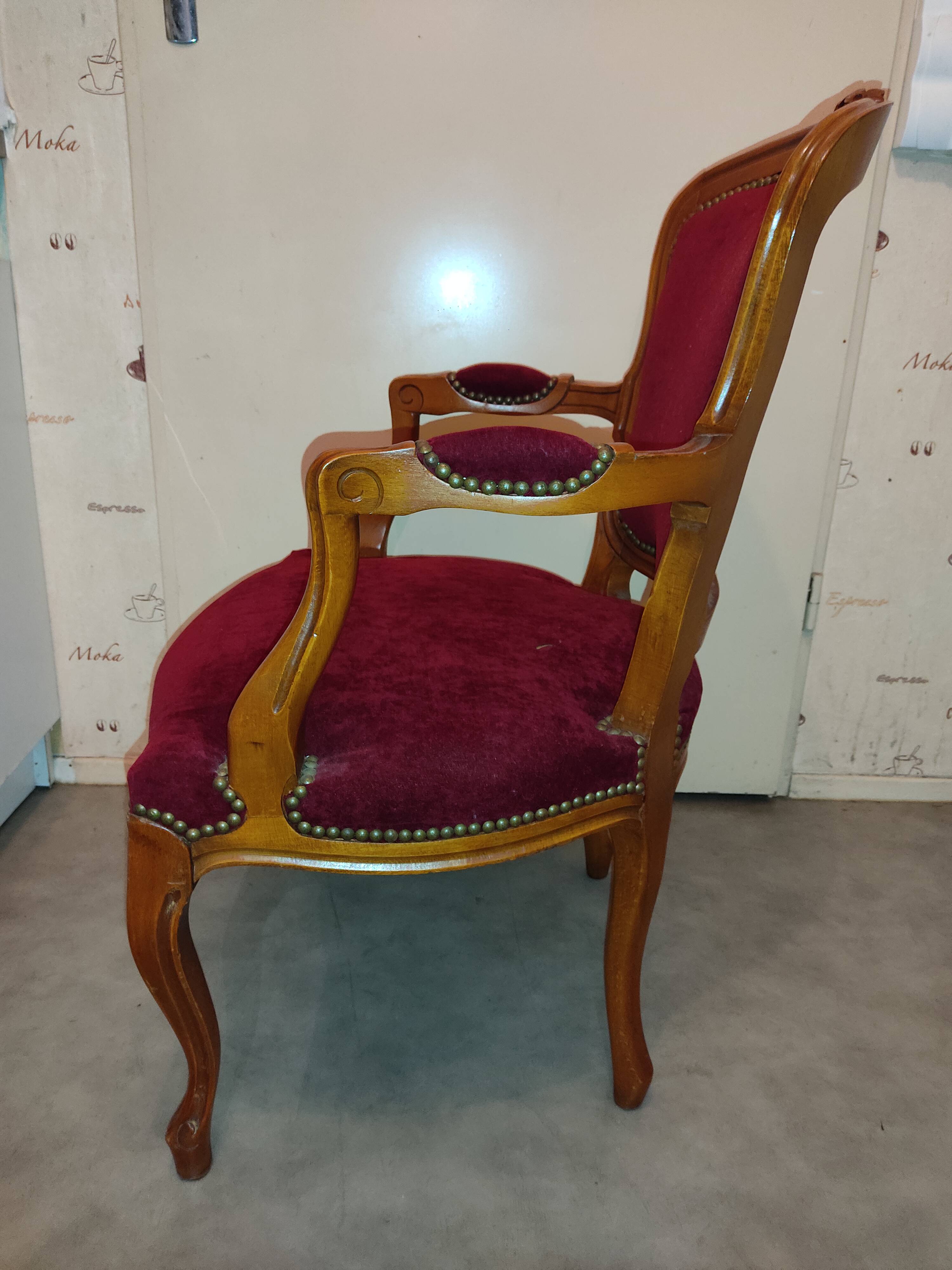 Ancien fauteuil style Louis Philippe bois velours