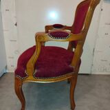 Old armchair style Louis Philippe velvet wood