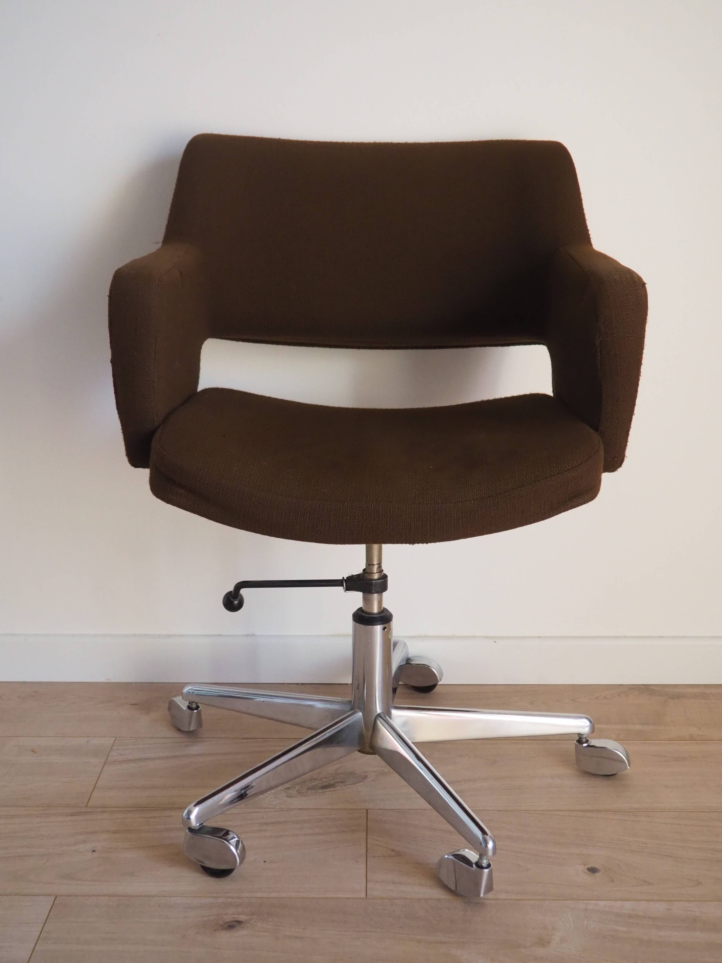 Fauteuil de bureau marron à roulettes, Allemagne 1970