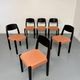 Lot of 6 blackened wooden chairs with French design fabric from the 1970s Self.
