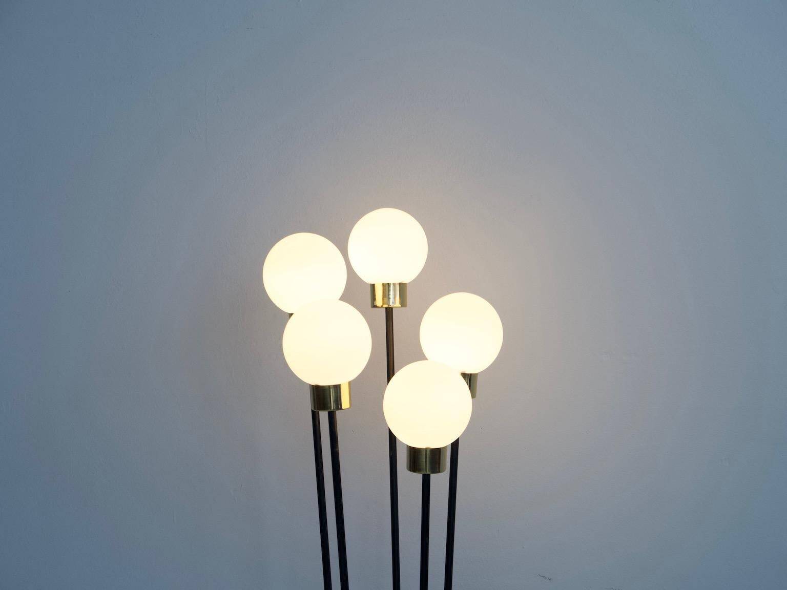 Five-globe opaline glass floor lamp by Arlus