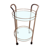 Desserte roulante en métal doré et verre