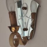 Single-light wall sconce in brass and metal with engraved mirror plate - 1950s