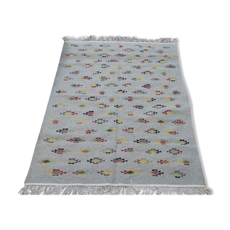 Tapis gris multicolore fait main en pure laine  195x150cm