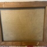 Oil on canvas rural landscape, village steeple and its countryside.