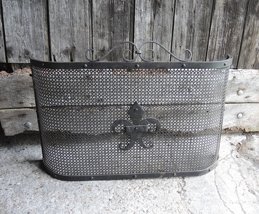 Old fire shield for fireplace fleur de lys