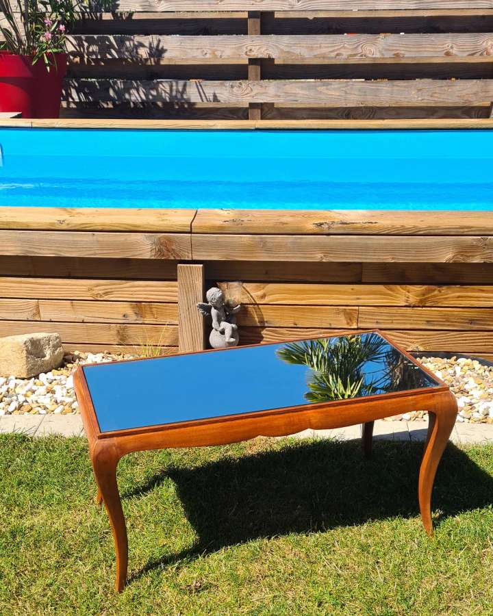 Coffee table exotic wood and glass 50s