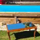 Coffee table exotic wood and glass 50s