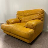 Fauteuil cuir jaune Rochebobois années 80/90