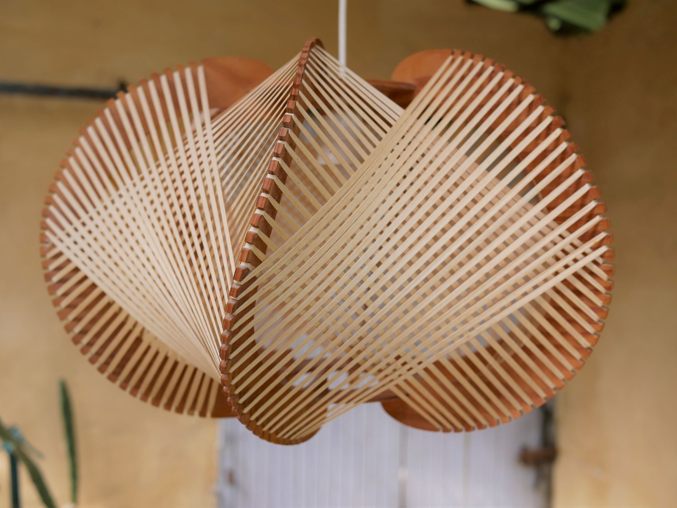 Large Scandinavian vintage wood and wire hanging