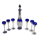 Service à Liqueur en Cristal taillé overlay bleu de St Louis modèle BristoL