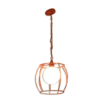 Industrial suspension orange metal and opaline globe