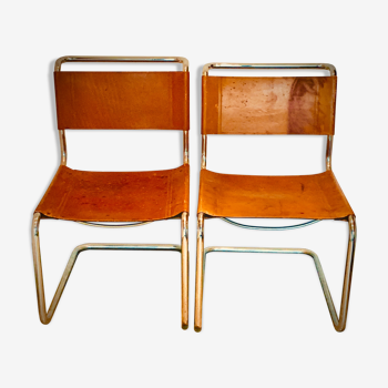 Paire de chaises en cuir camel Marcel Breuer modèle B33, 1928