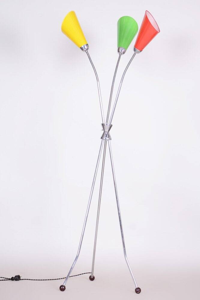 Mid-Century Chrome-Plated Steel Floor Lamp attributed to Napako, 1950s