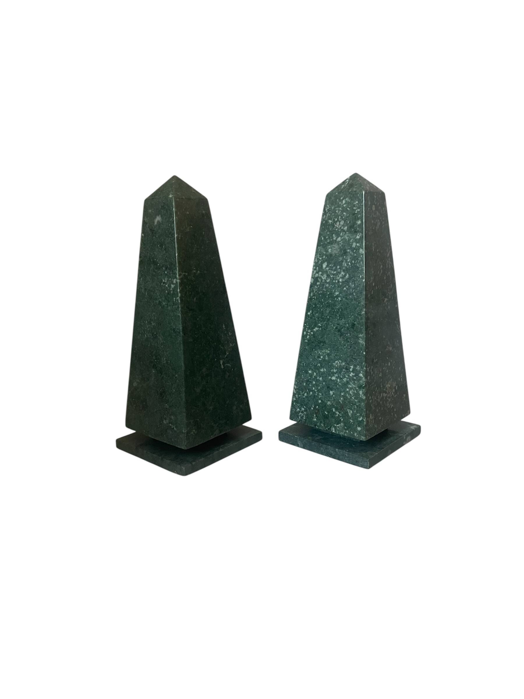 Pair of green marble obelisk bookends
